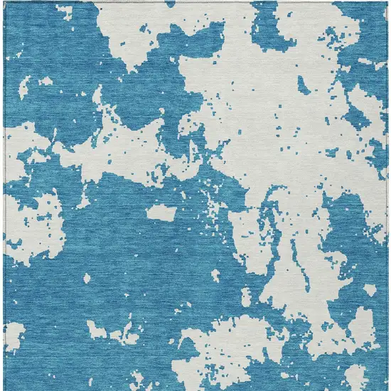 Teal Blue And Ivory Abstract Washable Indoor Outdoor Area Rug Photo 6