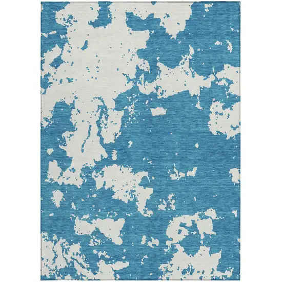 Teal Blue And Ivory Abstract Washable Indoor Outdoor Area Rug Photo 7