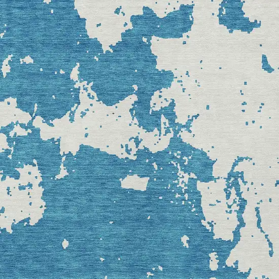 Teal Blue And Ivory Abstract Washable Indoor Outdoor Area Rug Photo 6