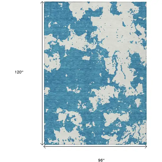 Teal Blue And Ivory Abstract Washable Indoor Outdoor Area Rug Photo 3