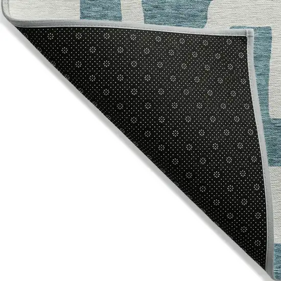 Teal Blue And Ivory Abstract Washable Indoor Outdoor Area Rug Photo 2