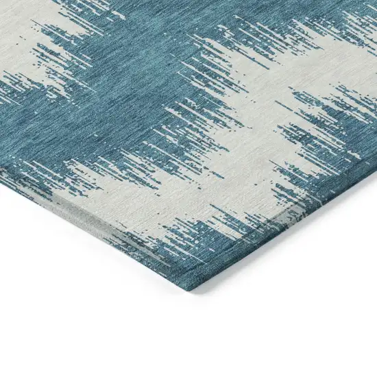 Teal Blue And Ivory Chevron Washable Indoor Outdoor Area Rug Photo 4