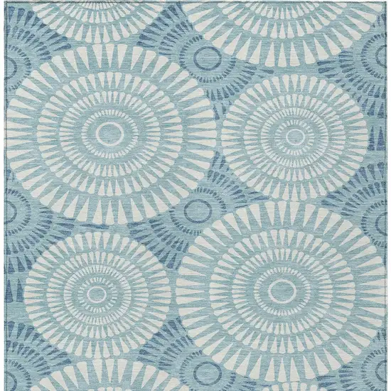Teal Blue And Ivory Geometric Washable Indoor Outdoor Area Rug Photo 7
