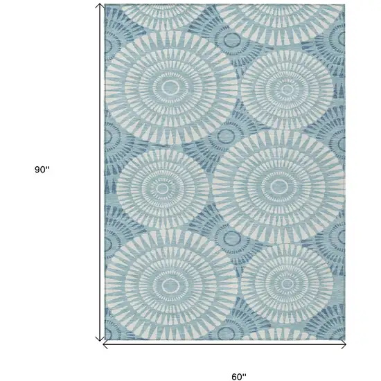 Teal Blue And Ivory Geometric Washable Indoor Outdoor Area Rug Photo 3