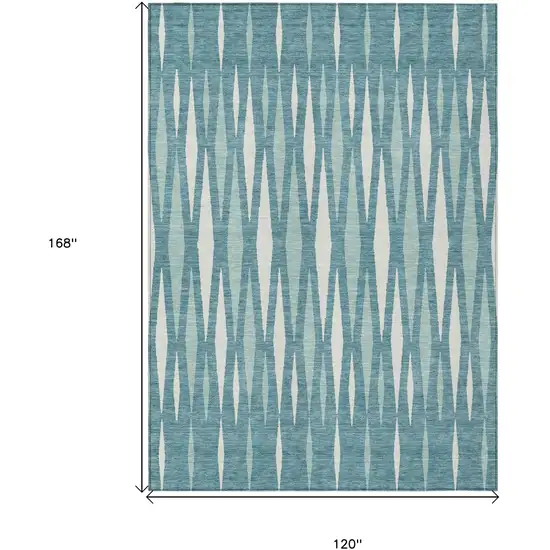Teal Blue And Ivory Geometric Washable Indoor Outdoor Area Rug Photo 3