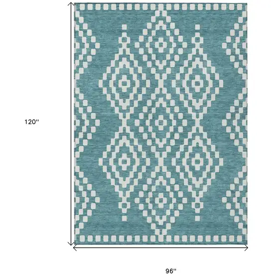 Teal Blue And Ivory Geometric Washable Indoor Outdoor Area Rug Photo 3