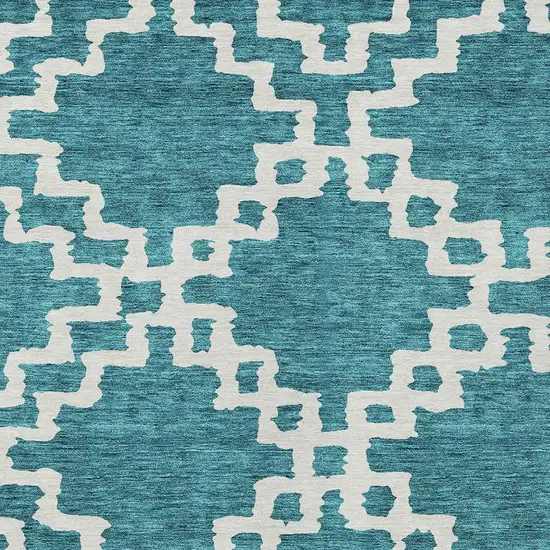 Teal Blue And Ivory Geometric Washable Indoor Outdoor Area Rug Photo 6
