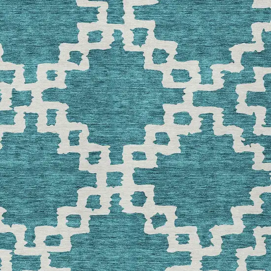 Teal Blue And Ivory Geometric Washable Indoor Outdoor Area Rug Photo 6