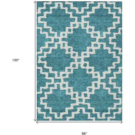 Teal Blue And Ivory Geometric Washable Indoor Outdoor Area Rug Photo 3
