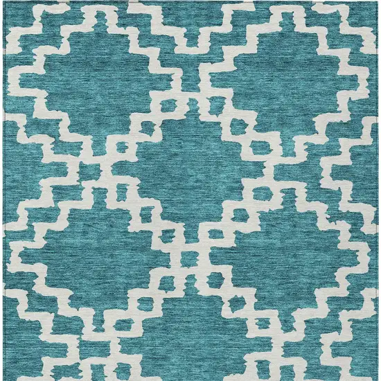 Teal Blue And Ivory Geometric Washable Indoor Outdoor Area Rug Photo 7