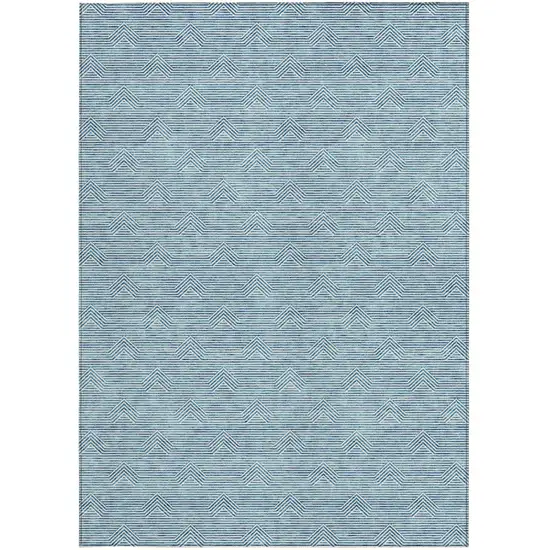 Teal Blue And Ivory Geometric Washable Indoor Outdoor Area Rug Photo 7