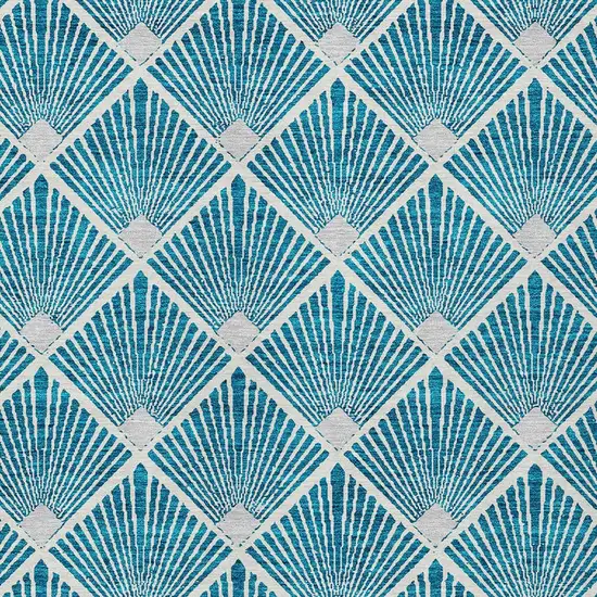 Teal Blue And Ivory Geometric Washable Indoor Outdoor Area Rug Photo 5