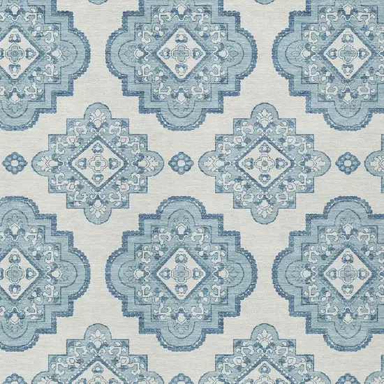 Teal Blue And Ivory Medallion Washable Indoor Outdoor Area Rug Photo 6