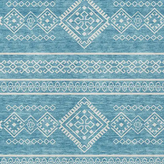 Teal Blue And Ivory Southwestern Washable Indoor Outdoor Area Rug Photo 6