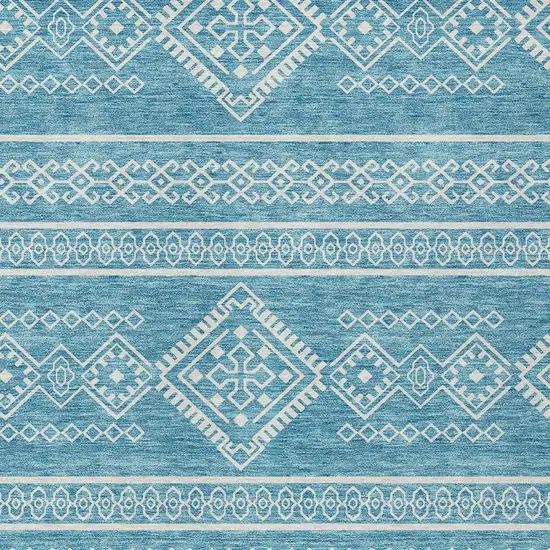Teal Blue And Ivory Southwestern Washable Indoor Outdoor Area Rug Photo 6