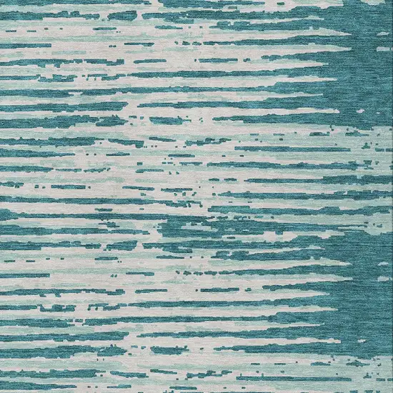 Teal Blue And Ivory Striped Washable Indoor Outdoor Area Rug Photo 6