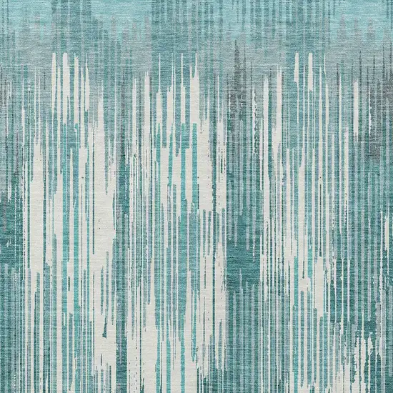 Teal Blue And Ivory Striped Washable Indoor Outdoor Area Rug Photo 6