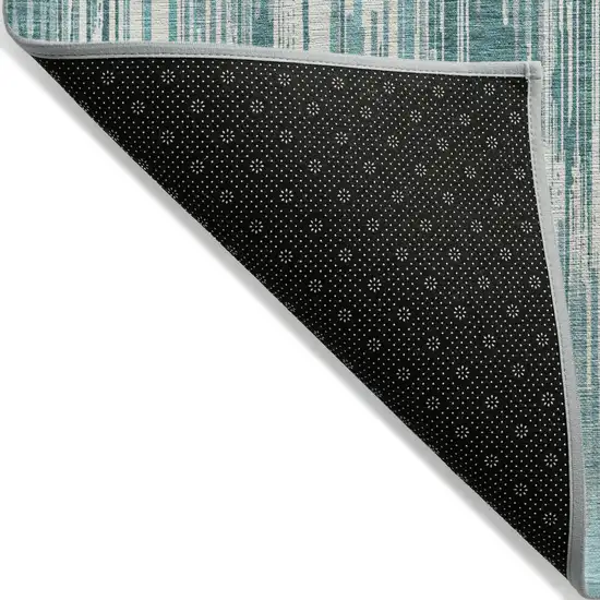 Teal Blue And Ivory Striped Washable Indoor Outdoor Area Rug Photo 4