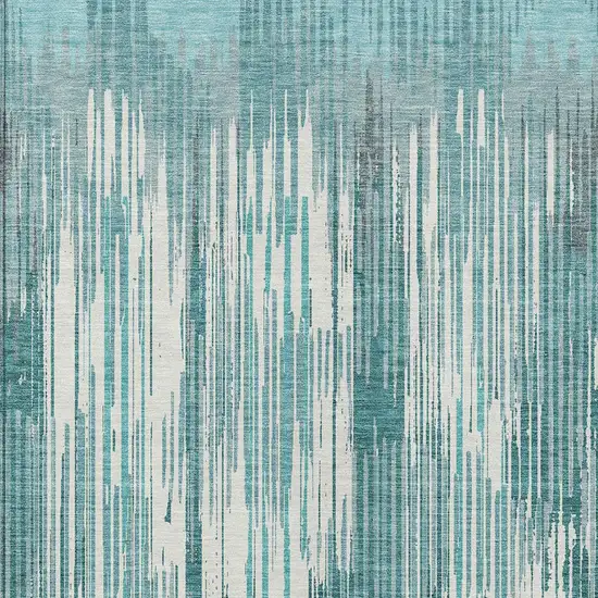 Teal Blue And Ivory Striped Washable Indoor Outdoor Area Rug Photo 6