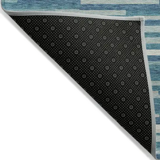 Teal Blue And Ivory Striped Washable Indoor Outdoor Area Rug Photo 4
