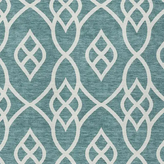 Teal Blue And Ivory Trellis Washable Indoor Outdoor Area Rug Photo 6