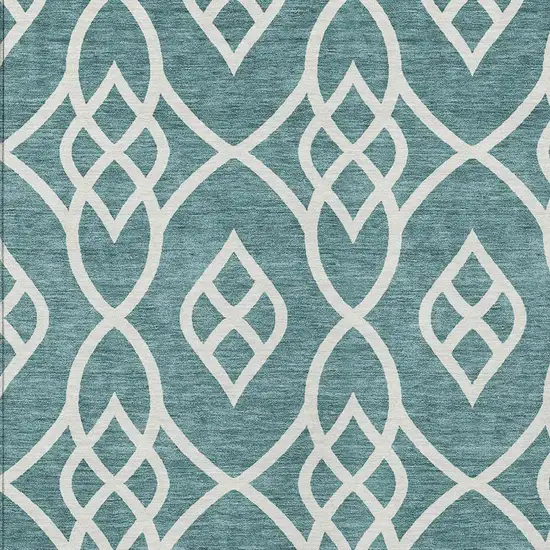 Teal Blue And Ivory Trellis Washable Indoor Outdoor Area Rug Photo 6