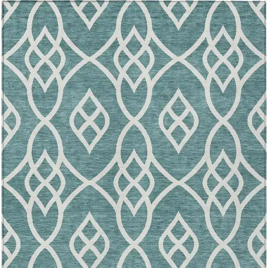 Teal Blue And Ivory Trellis Washable Indoor Outdoor Area Rug Photo 7
