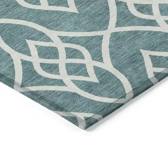 Teal Blue And Ivory Trellis Washable Indoor Outdoor Area Rug Photo 5