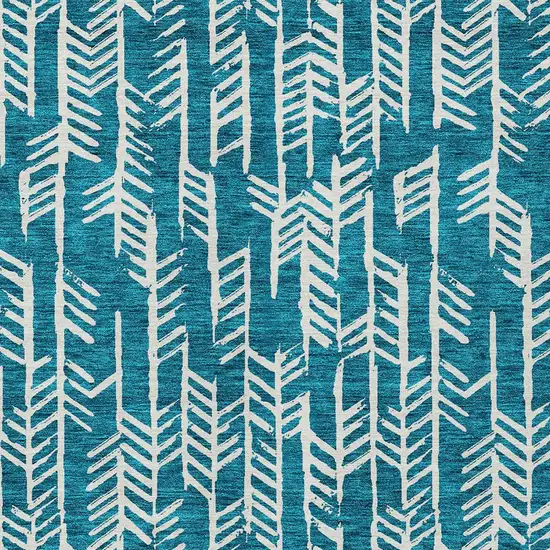 Teal Blue And Ivory Tribal Washable Indoor Outdoor Area Rug Photo 6