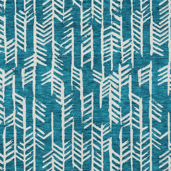 Teal Blue And Ivory Tribal Washable Indoor Outdoor Area Rug Photo 6