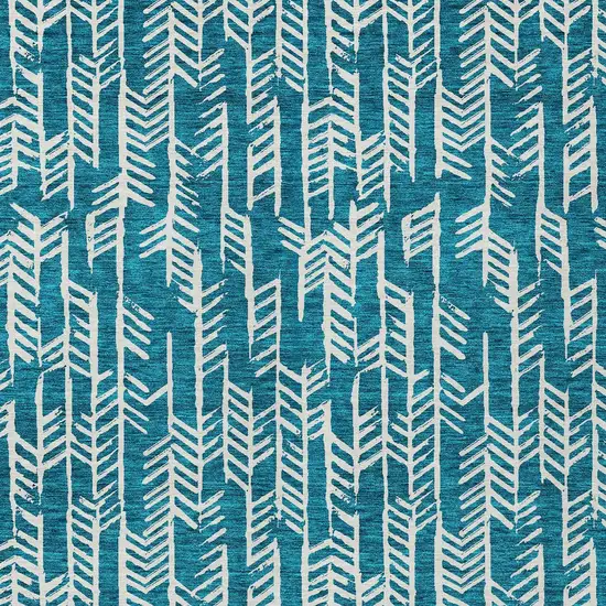 Teal Blue And Ivory Tribal Washable Indoor Outdoor Area Rug Photo 7