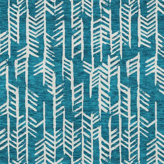 Teal Blue And Ivory Tribal Washable Indoor Outdoor Area Rug Photo 6