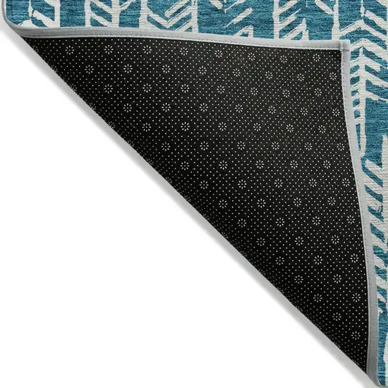 Teal Blue And Ivory Tribal Washable Indoor Outdoor Area Rug Photo 4
