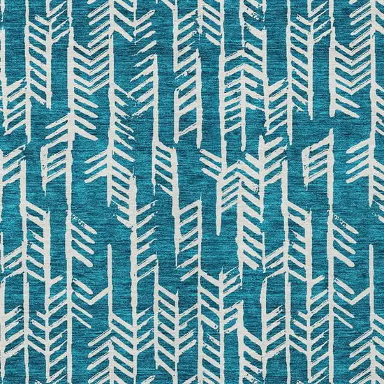 Teal Blue And Ivory Tribal Washable Indoor Outdoor Area Rug Photo 6