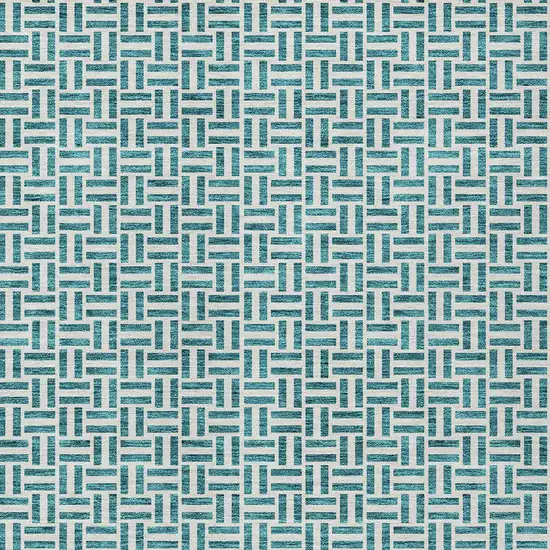 Teal Blue And Silver Geometric Washable Indoor Outdoor Area Rug Photo 6