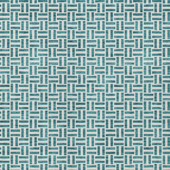 Teal Blue And Silver Geometric Washable Indoor Outdoor Area Rug Photo 6