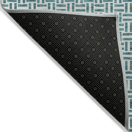 Teal Blue And Silver Geometric Washable Indoor Outdoor Area Rug Photo 4
