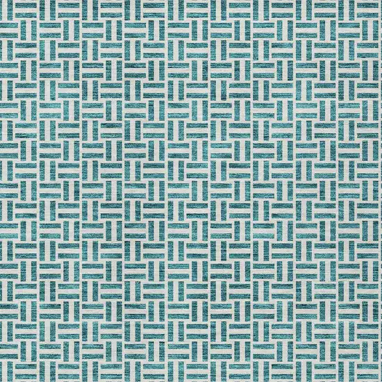 Teal Blue And Silver Geometric Washable Indoor Outdoor Area Rug Photo 6