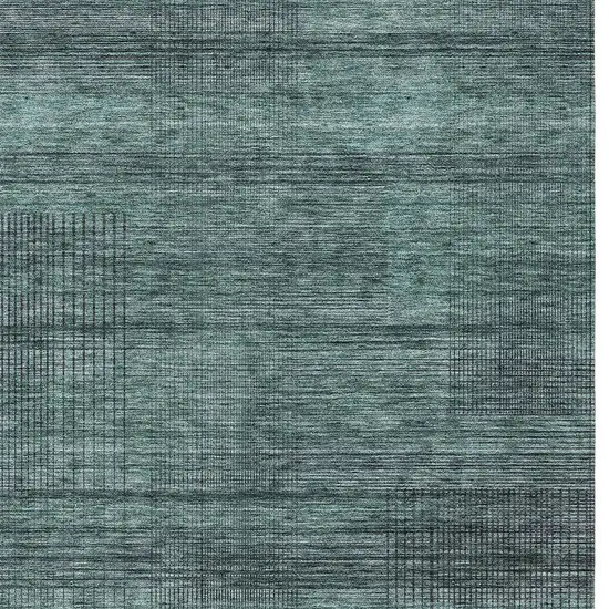 Teal Blue Aqua And Gray Striped Washable Indoor Outdoor Area Rug Photo 6