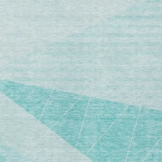 Teal Blue Aqua And Ivory Geometric Washable Indoor Outdoor Area Rug Photo 5