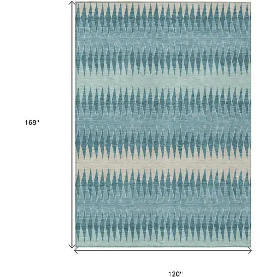 Teal Blue Aqua And Ivory Striped Washable Indoor Outdoor Area Rug Photo 3