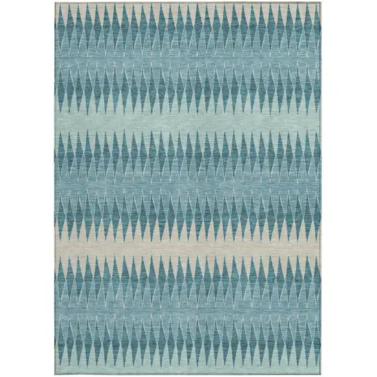 Teal Blue Aqua And Ivory Striped Washable Indoor Outdoor Area Rug Photo 7