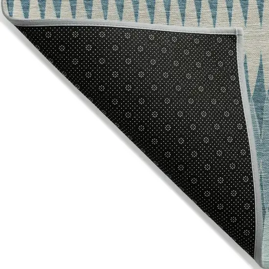 Teal Blue Aqua And Ivory Striped Washable Indoor Outdoor Area Rug Photo 4