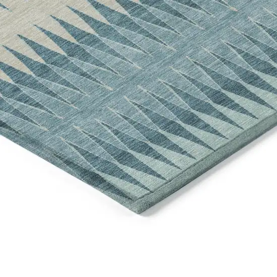 Teal Blue Aqua And Ivory Striped Washable Indoor Outdoor Area Rug Photo 5