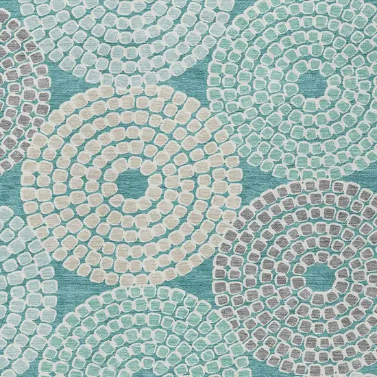 Teal Blue Beige And Gray Geometric Washable Indoor Outdoor Area Rug Photo 6