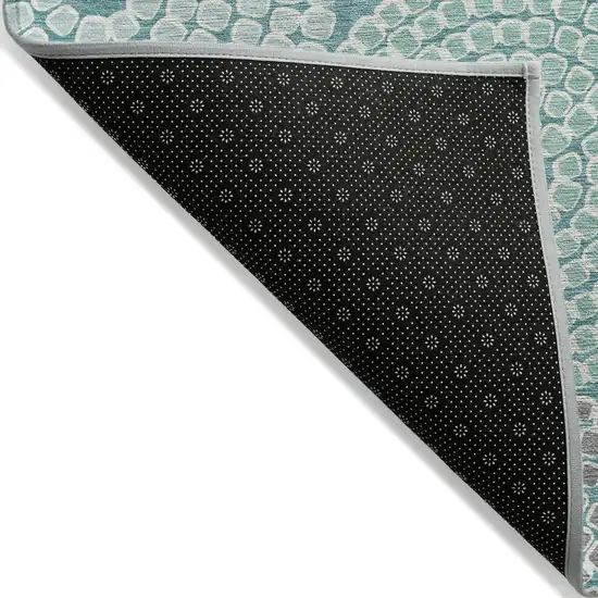 Teal Blue Beige And Gray Geometric Washable Indoor Outdoor Area Rug Photo 4