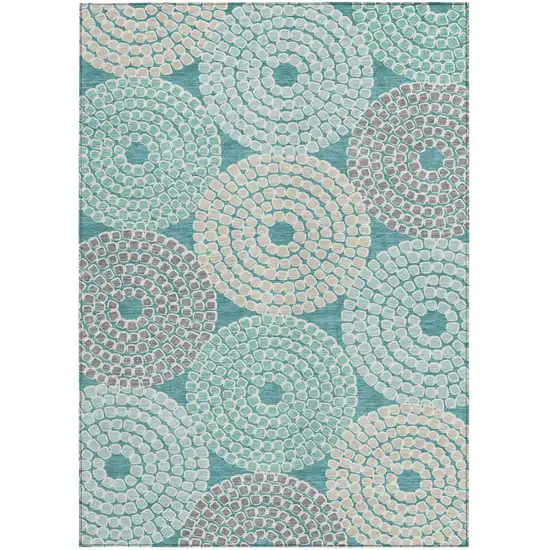 Teal Blue Beige And Gray Geometric Washable Indoor Outdoor Area Rug Photo 8