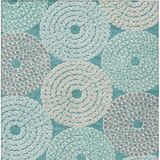 Teal Blue Beige And Gray Geometric Washable Indoor Outdoor Area Rug Photo 7