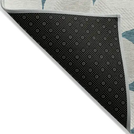 Teal Blue Beige And Ivory Abstract Washable Indoor Outdoor Area Rug Photo 4