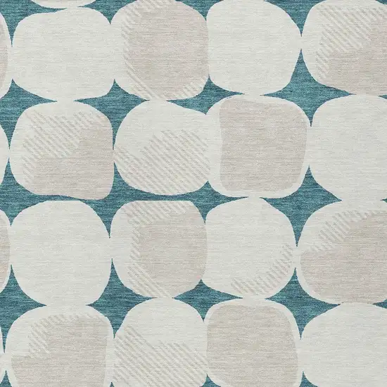 Teal Blue Beige And Ivory Abstract Washable Indoor Outdoor Area Rug Photo 6